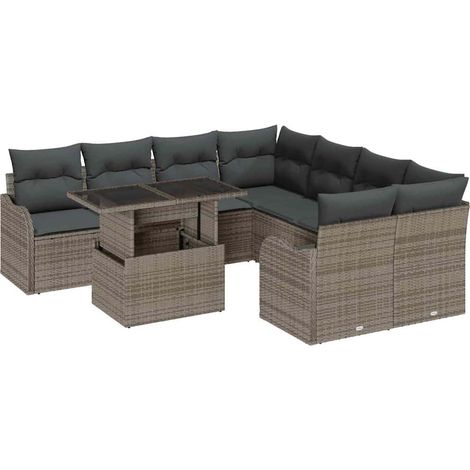 Maison Exclusive - Gartensofa-set mit Kissen 9 pcs Grau Poly-Ratt