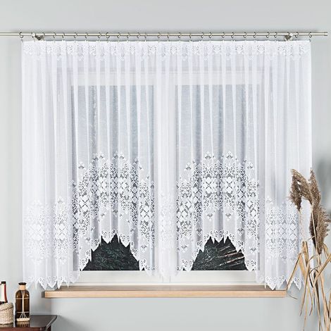 NADIA - Cortina jacquard confeccionada con corte en la parte inferior - 400x160 cm - blanco (1/5)