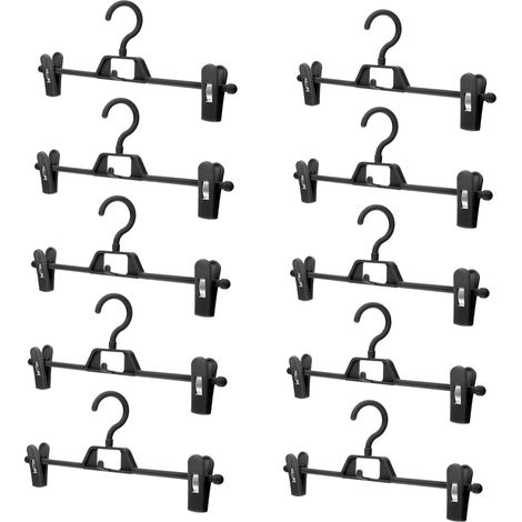 Cintres à pantalons en plastique - Rotation à 360° et clips réglables - Organisation de garde-robe - Lot de 10, Noir (1/4)