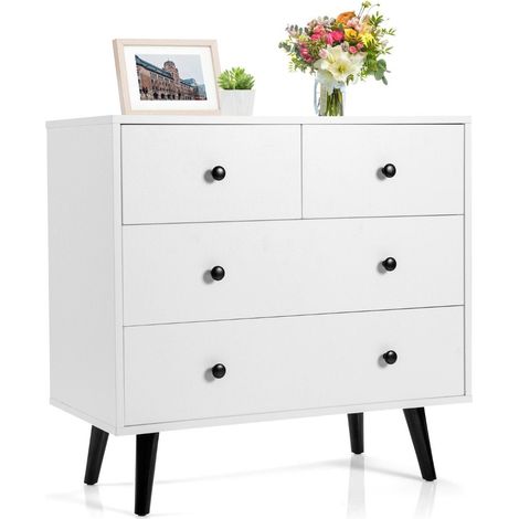 Comoda con 4 cajones aparador de madera mueble de almacenamiento moderno blanco