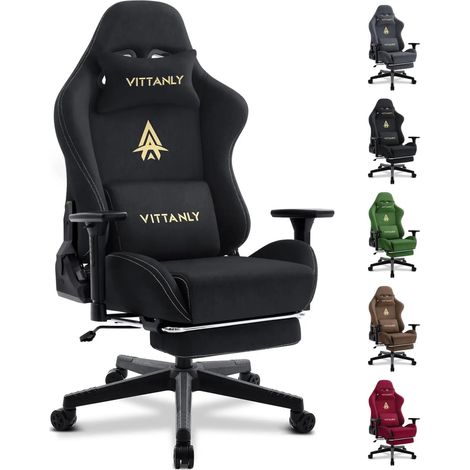 Gaming-Stuhl, atmungsaktiver Bürostuhl aus hochwertigem Stoff, neuer verstellbarer und drehbarer Schreibtischstuhl mit Fußstütze, Schwarz