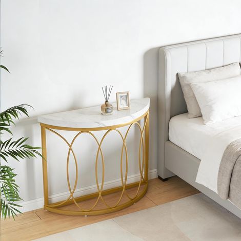 Console demi-lune 110x35x80 cm en MDF et métal doré, effet marbre pour entrée FloraGrace (1/5)