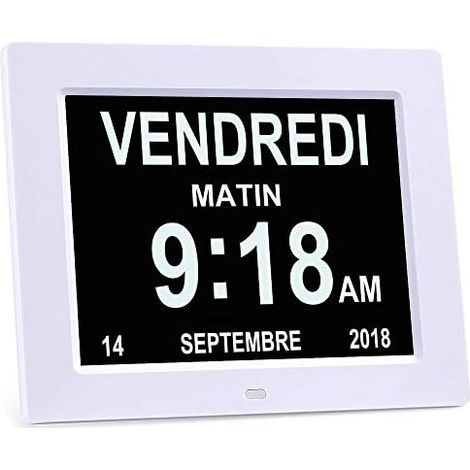 8" LCD Digital Calendar Clock with Date, Calendar Clock with Date, Day and Time  Alzheimer's Clock  Clock for Seniors, It's for Parents (White) (1/5)