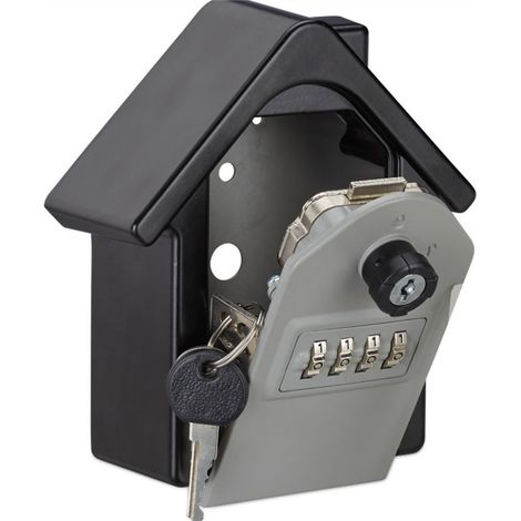 Sicherer Schlüsselkasten in Form eines Hausschlüssels, Notfall-Code-Safe, Key-Wise-Garage, 15x13,5x7 cm, schwarz/grau
