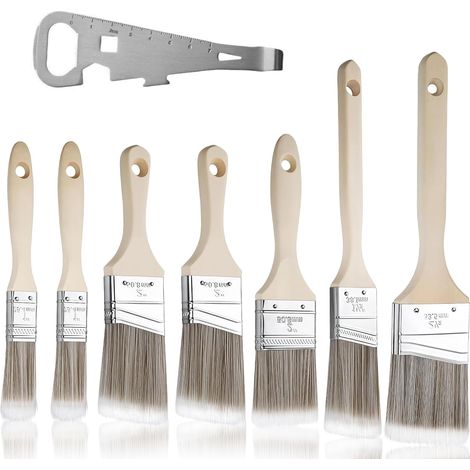 Lot de 8 pinceaux de peinture - 25 mm, 38 mm, 50 mm, 64 mm - Avec ouvre-boîte de peinture - Kit de pinceaux pour peinture, bois, mur, craie (1/5)