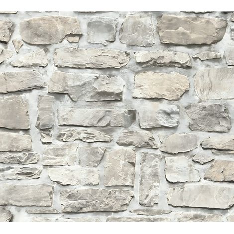 Carta da parati a pietre e mattonelle Profhome 363702 Carta da parati TNT liscia con elementi di natura opaca grigio beige 5,33 m2