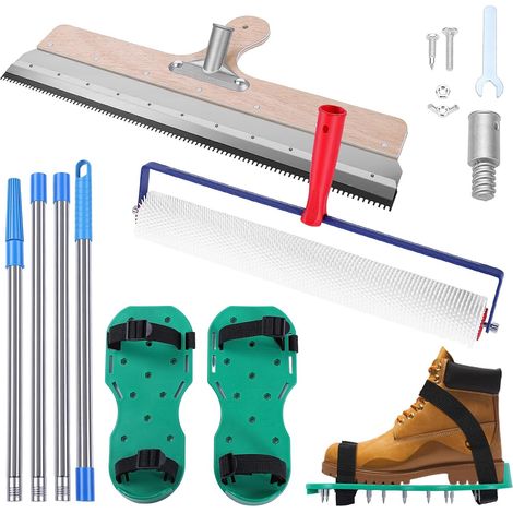 Health Gear Kit D'outils de Revêtement de Sol, Applicateur de Grattoir, Raclette de Surface, Rouleau barbelé, Chaussures à Ongles, Poignée Télescopique pour Chape Auto-nivelante