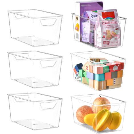 QORVA-Lot de 6 Boite de Rangement Plastique, Boite Rangement Cuisine avec Poignée, idéale pour Panier Rangement Salle de Bain ,Garde Manger