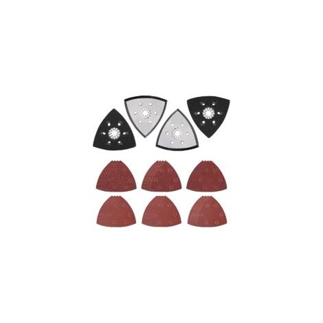 Ensemble de 4 Disques de Ponçage Triangulaires de 93 mm, Plateau de Ponçage Fin, Plateau de Ponçage Multi-Outils avec 24 papiers Ponceuse de Verre Triangulaires pour Poncer et Polir