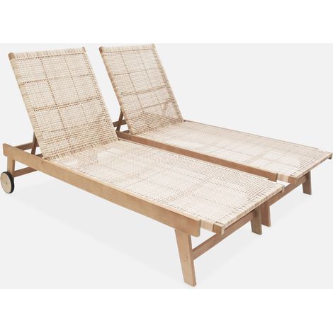 Set di 2 lettini reclinabile in legno e resina (1/5)