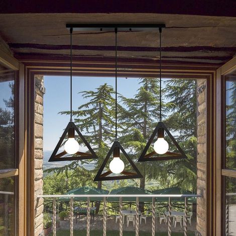 3 Tete Retro Vintage Lustre Suspension Industrielle E27 Lampe Abat-jour Metal Luminaire pour Salle a Manger Chambre (1/5)