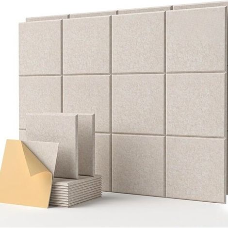 Lot de 12 panneaux muraux adhésifs insonorisants - Panneaux muraux - Panneaux d'isolation phonique - Adaptés aux bureaux à domicile et aux studios d'enregistrement - 30 x 30 cm - Beige (1/5)