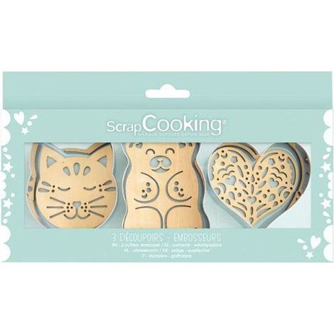 3er Set Schneidegeräte + Prägewerkzeuge aus Holz - Klassisch - Scrapcooking