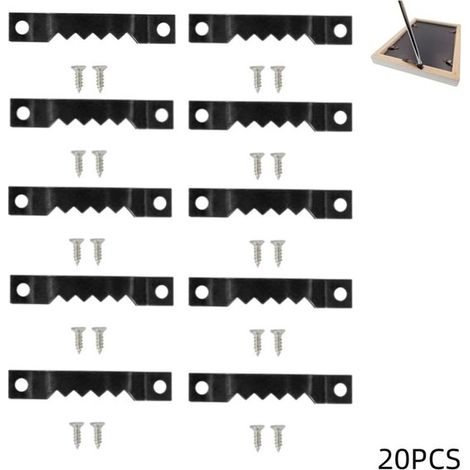 Paquete de 20 colgadores de cuadros de metal negro con dientes de sierra y 40 tornillos (40 x 7 mm) (1/4)