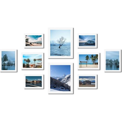 Lot de 10 cadres photo, blanc, deux cadres photo de 20 x 25 cm, quatre de 13 x 18 cm, quatre de 10 x 15 cm, cadre photo pour collage (1/5)