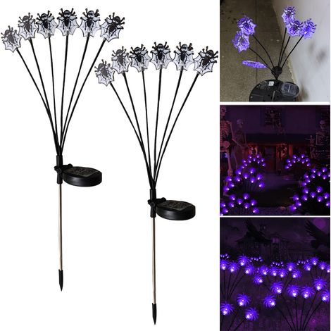 Lampes solaires d'araignée pour décoration d'Halloween, 6 LED - Lumières solaires oscillantes - Lumières solaires d'Halloween étanches - Lot de 2