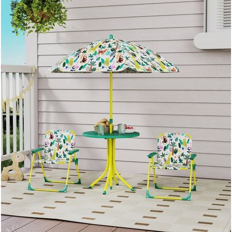 Kindertisch- und Stuhl-Set 4-teilig mit abnehmbarem Sonnenschirm, grün OKMYHOME (1/5)