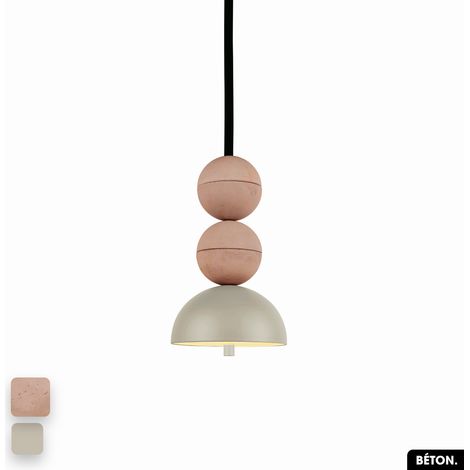 Lampe de suspension en béton - BOSFOR CONCRETE ROSE - PEYOTE 2 BALLES LED 14W (1/3)