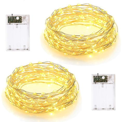 String Lights - 10 M - 100 Led - Batería - 2 Modos - Cobre Plateado - IP65 - Para Interior Exterior - 2 Unidades (1/5)