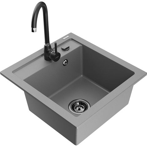 Mexen Vito lavello da cucina in granito 1 vasca con rubinetto Telma, grigio - 6503-71-670200-70-B (1/5)