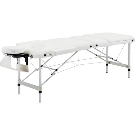 Camilla de masaje plegable regulable con cojín, PVC y aluminio, blanca, 215 x 60 x 61-84 cm (1/5)