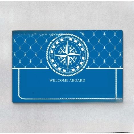 New Welcome Aboard Doormat 90x60cm - Welcome Rug Pattern 02 - Light Blue