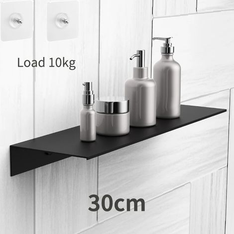 Étagères de salle de bain flottantes (30 cm - Noir - Charge maximale 10 kg) - Sans perçage - Rangement mural - Organisateur de maison - Accessoires de cuisine et de salle de bain (1/5)