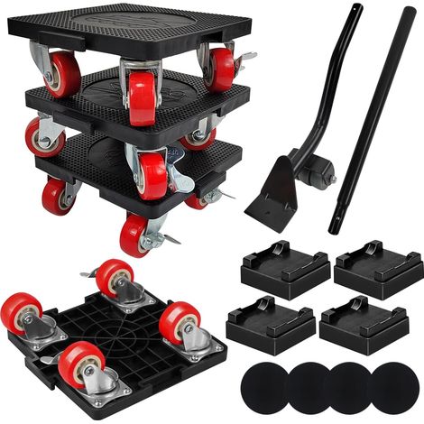 7 Pièces Deplace Meuble kit, Deplace Meuble Lourd sans Effort, Epissable Deplace Meuble, avec Frein kit Deplacement Meuble, Maximum Capacité de Charge 400KG, Deplace Meuble Rotation de 360 Degrés (1/5)