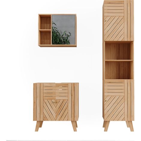 Badmöbel-Set Lucie, Bambus, 3 Teile, mit Hochschrank, Vicco