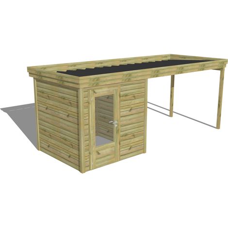 ABRI DE JARDIN bois Pin autoclave 27mm - 5,64x2,14m / 12,1m2 - Bac acier - Abri Français (1/5)