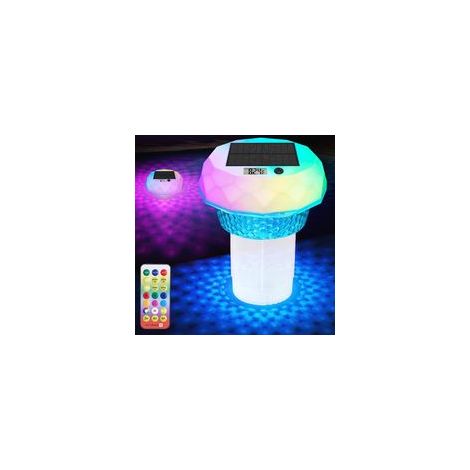 Flotteur de chlore de piscine à énergie solaire avec thermomètre numérique et lumière LED, distributeur de chlore flottant pour tablettes de chlore de 7,6 cm (tablettes non incluses), thermomètre de