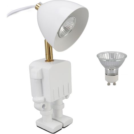 Tischleuchte in Roboterform mit wärmendem Kerzenlicht, dimmbar, mit GU10-Glühbirne (warmweiß, 220 V, 35 W) und 110–240-V-EU-Stecker (1/5)