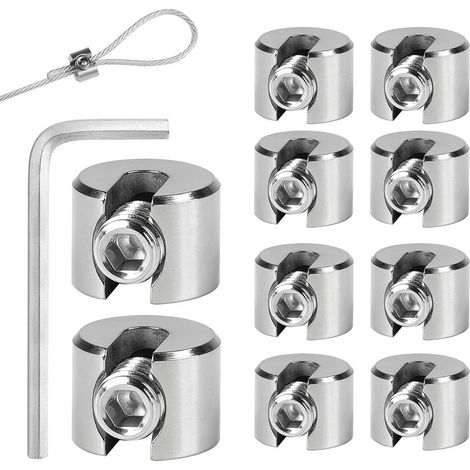 10PCS Serre Cable Acier Inoxydable, Serre-Câbles Inox 316 avec Hexagone Vis Clé, Clip de Serrage Corde pour Câble Métallique, Tendeur de Corde à Linge, Tendeur Cable, 6mm M10
