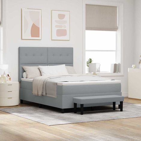 Cama tipo Box Spring con colchón Gris Claro 140 x 200 cm tela