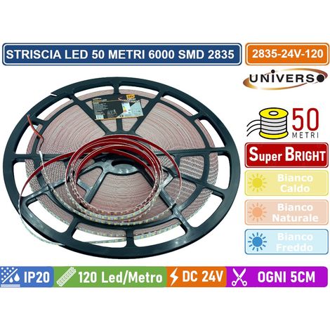 STRISCIA LED SMD 2835 BOBINA DA 50 METRI  12W/M 24V MONOCOLORE 120 LED/METRO 53000 LUMEN IP20 - Colore Luce: Bianco Freddo (1/3)