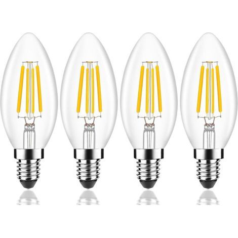 Lot de 4 Ampoules LED Classique E14,équivalent 4W,Forme Bougie,éclairage Blanc Chaud 2700K,AC 220V-240V [Classe énergétique A] (1/4)