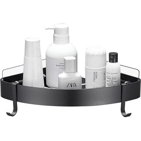 Noir Etagère Douche D'angle, Rangement Salle de Bains, Triangle Rangement Douche, Sans Perçage Couche double Superma (1/5)