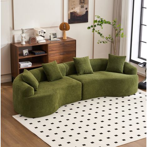Sofá curvo verde de chenilla, 4 plazas, módulo moderno de 275 cm, sin montaje (1/4)