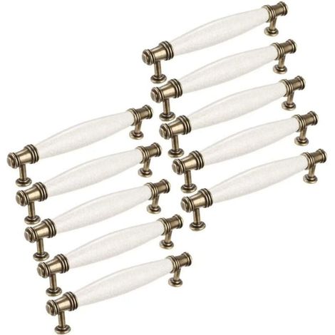 10x Cuisine Armoire Porte Poignées, Boutons de portes céramique poignées de meubles, Poignée Bâton De Porte Meuble, Cusine Poignée barre de porte d'Armoire Distance de trous 96mm (1/4)