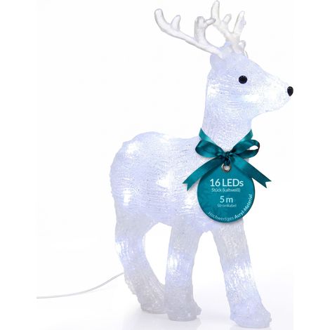 Figura Natalizia in Acrilico Luci a LED a Batteria o con Cavo Vari Modelli Decorazione di Natale Giardino Addobbo Decorativo Indoor Outdoor Cervo