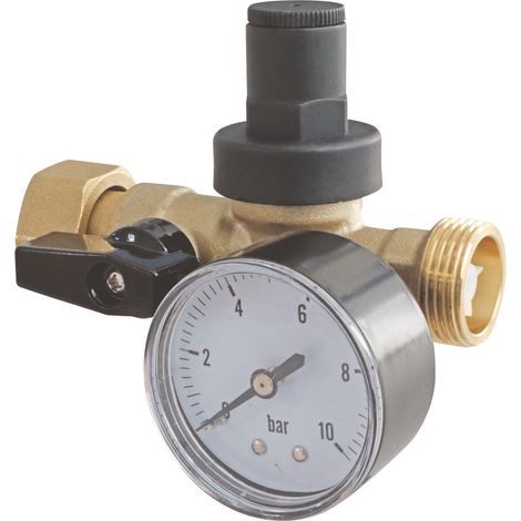 Somatherm For You – Réducteur de pression 3-en-1 avec manomètre – Clapet anti-retour NF – Vanne à écrou tournant mâle 20/27 – Usage circuit eau sanitaire