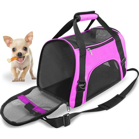 Haustier-Transportbox für Katzen und Hunde, weiche Seitenwände, tragbar, mit Reißverschluss, faltbar, für Welpen und Kätzchen (M - 47x27x28 CM für Haustiere bis max. 5 kg, Lila)
