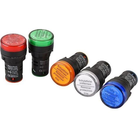 Lot de 5 Voyants LED indicateur 22mm 220VAC Rouge Vert Jaune Bleu Blanc pour Machine Outil (1/2)