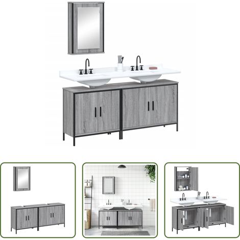 Spiegelschrank - 3-tlg. Badmöbel-Set Grau Sonoma Holzwerkstoff (1/5)