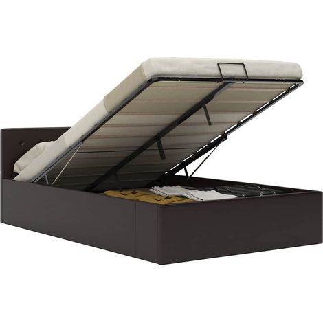 Cadre de lit double avec rangement hydraulique en similicuir gris 140 x 200 cm - PANGIVO (1/5)