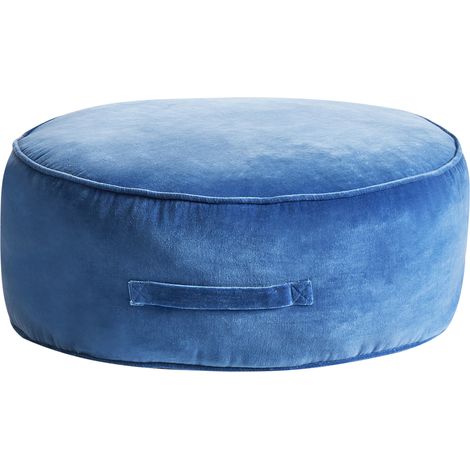 Puf redondo moderno de terciopelo glamuroso sala de estar dormitorio azul Yulle
