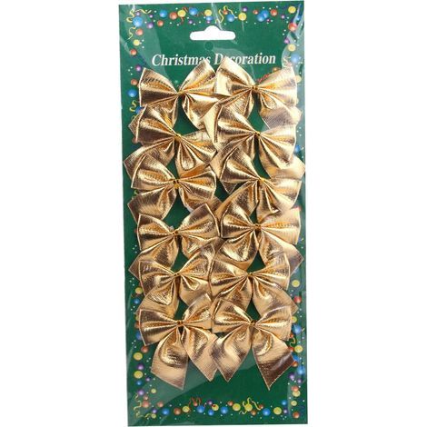 12 goldene Zierschleifen für Weihnachtskränze, Weihnachtsbäume und Silvesterdekorationen (50 mm) (1/3)