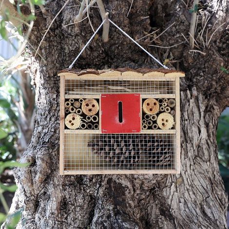 Insektenhotel mit Fichtenholzdach 29x27x10cm Insektenhaus Niströhren Insekten (1/2)
