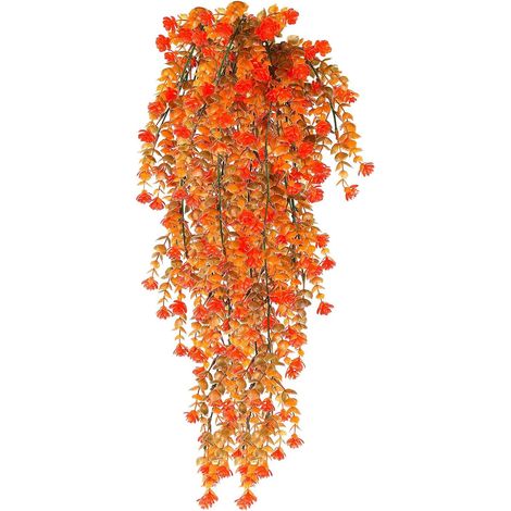 4Pcs Autumn Artificial Hanging Flowers,Autumn Hanging Vine Plant,UV-Resistant Fake Hanging Flowers Plants for Fall Home Garden Indoor Outdoor Decoration Thanksgiving Halloween Decor