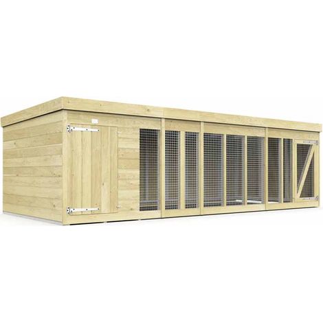 14ft x 6ft Dog Kennel and Run - Wood - L185 x W417 x H127 cm